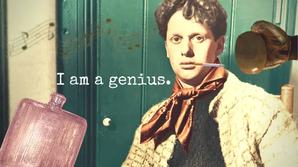 Photo illustration of poet Dylan Thomas about to get punched by Tug Wells